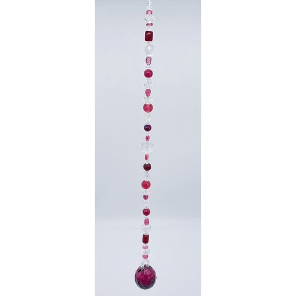 Beaded Suncatcher Clear & Maroon Crystal Prism Hanging Patio Decor Yard Art - Picture 9 of 9
